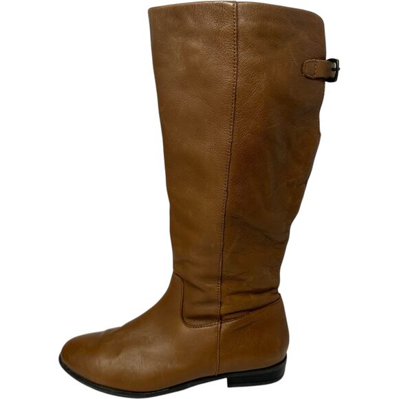 ALDO Tall Midcalf Riding Boots Womens Sz 8 Camel Brown Leather Expandable Calf - Picture 3 of 15